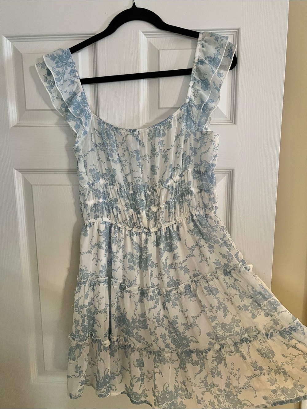 Altar'd State White and Light Blue Floral Ruffle Tiered Sundress